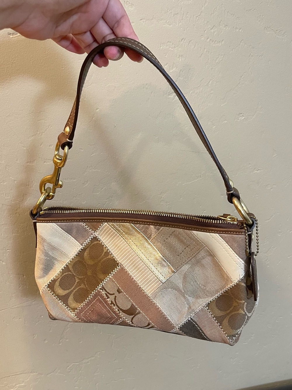 Neutral Patchwork Wristlet Shoulder Bag